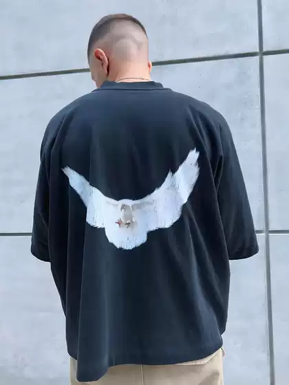 Heavyweight Washed Yeezy Kanye Kanye American High Street Fashion Brand Oversized Loose Peace Dove Short-Sleeve T-Shirt for Men