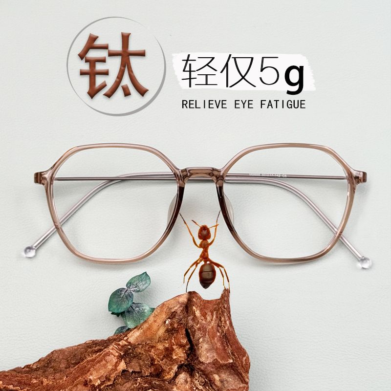 超轻羽钛多边形大框眼镜架女圆脸学生近视眼镜框冷茶韩版潮Tr细腿