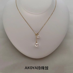 日本天然海水AKOYA双珠吊坠18K金颈饰天女品质珍珠项链