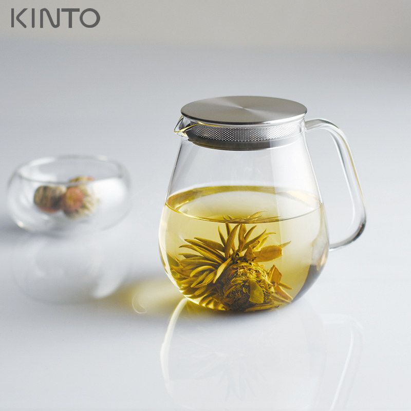 日本进口Kinto 家用一体式过滤网茶壶耐热玻璃花茶冲茶器泡茶杯子