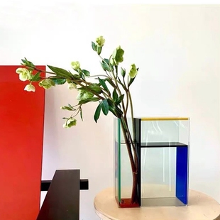 丹麦PO创意花瓶蒙德里安花器有机玻璃餐桌家居插花亚克力装饰摆件