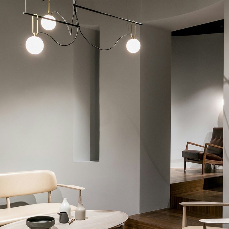 意大利进口Artemide Nh 黄铜玻璃吊灯餐厅卧室书房轻奢简约装饰灯