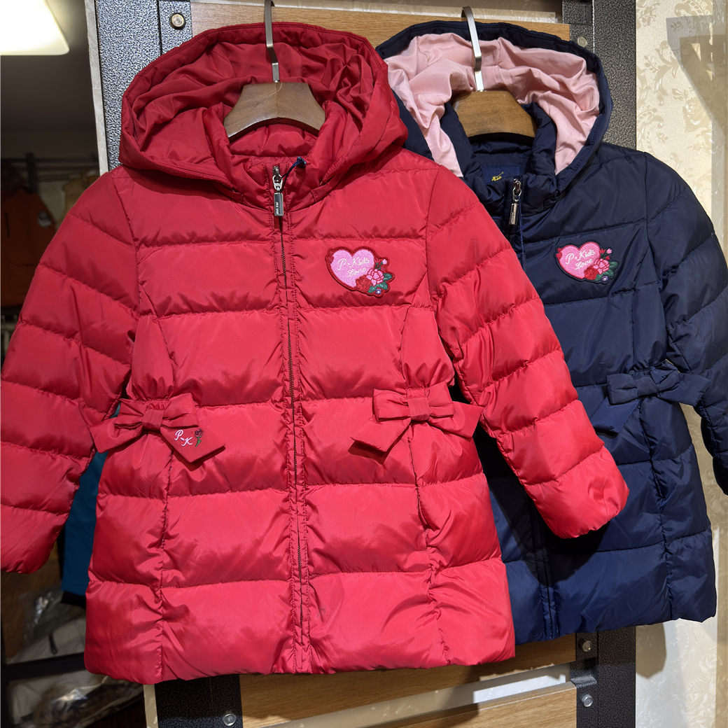 女童连帽中长款羽绒服