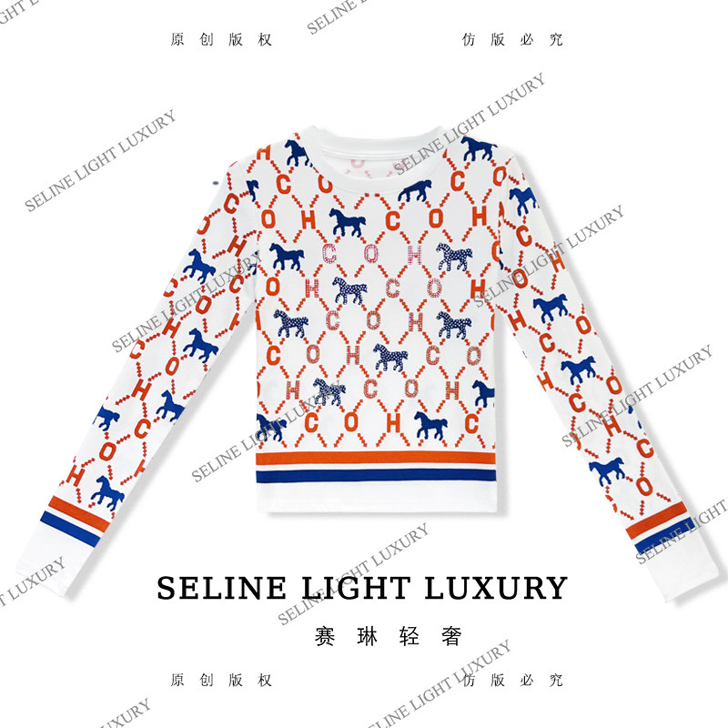 【25Q-649】七 2025 SELINE 新款印花时尚轻奢气质长袖T恤
