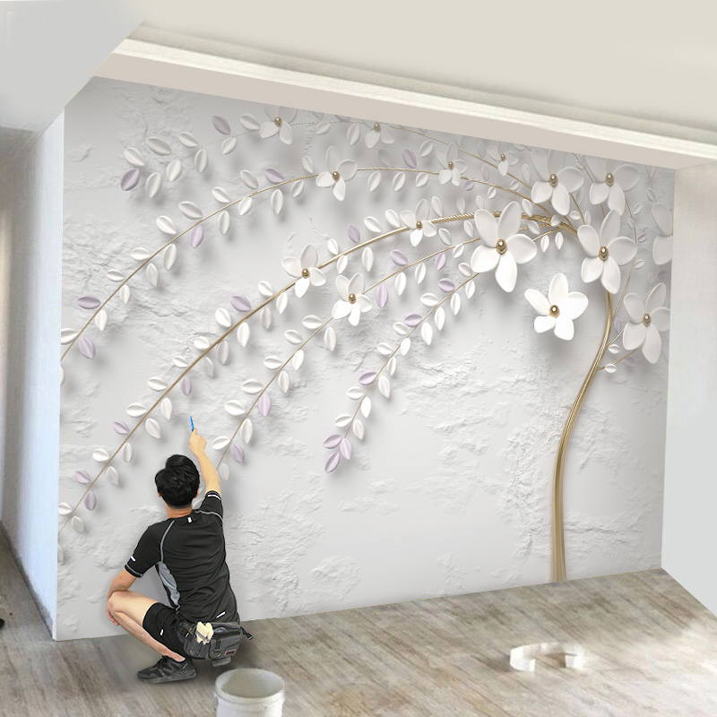 北欧风格电视背景墙壁纸3d立体墙纸花朵现代简约客厅卧室壁画墙布