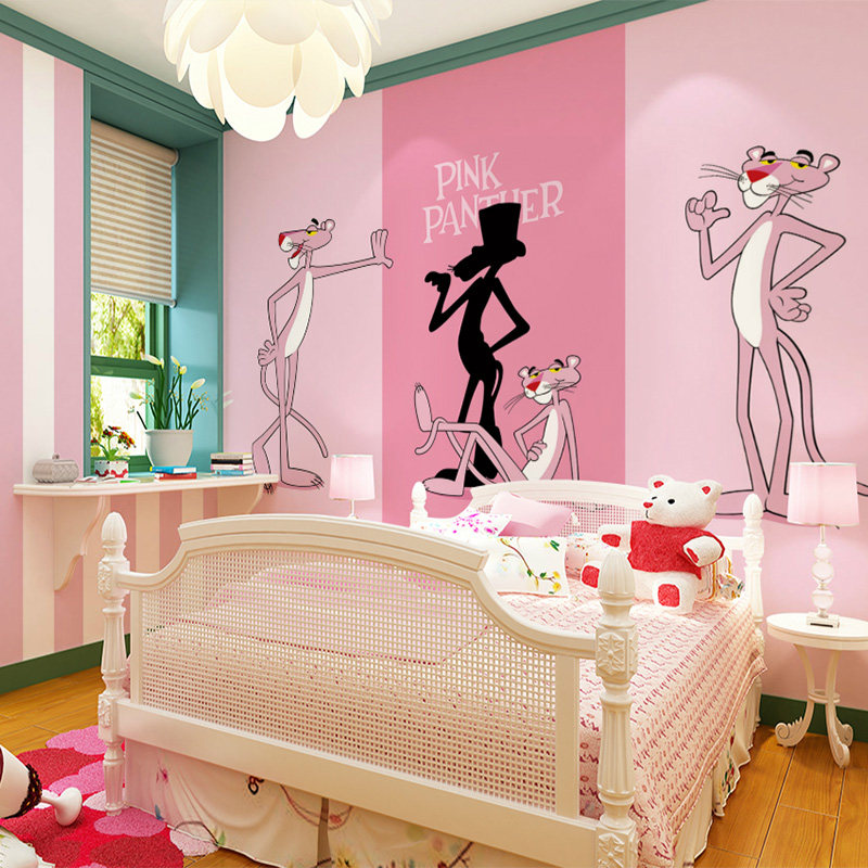 卡通粉红豹主题顽皮豹网红墙纸壁画卧室儿童房女孩公主房少女壁纸