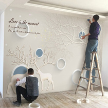 8d電視背景墻壁紙壁畫現代簡約麋鹿壁布客廳墻紙北歐沙發影視墻布