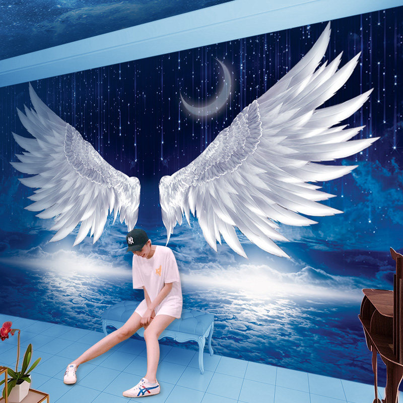 宇宙星空主题酒店宾馆ktv墙纸壁画梦幻翅膀3d立体天花板吊顶壁纸