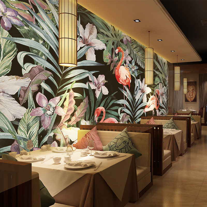 3d饭店墙纸壁画热带雨林饭馆包厢背景墙宾馆森林酒店餐厅餐馆壁纸