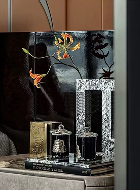 软装恒大现代轻奢样板房卧室床头柜边柜摆件花岗岩花瓶蜡烛装饰品