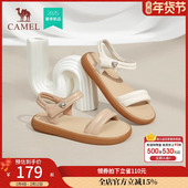 简约休闲凉鞋 骆驼女鞋 女平底时尚 沙滩凉鞋 2025春夏新款 一字带凉鞋