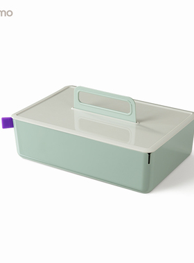 得力XDM16手提收纳盒(带隔层绿色1盒)便携办公桌面分类学生活防尘
