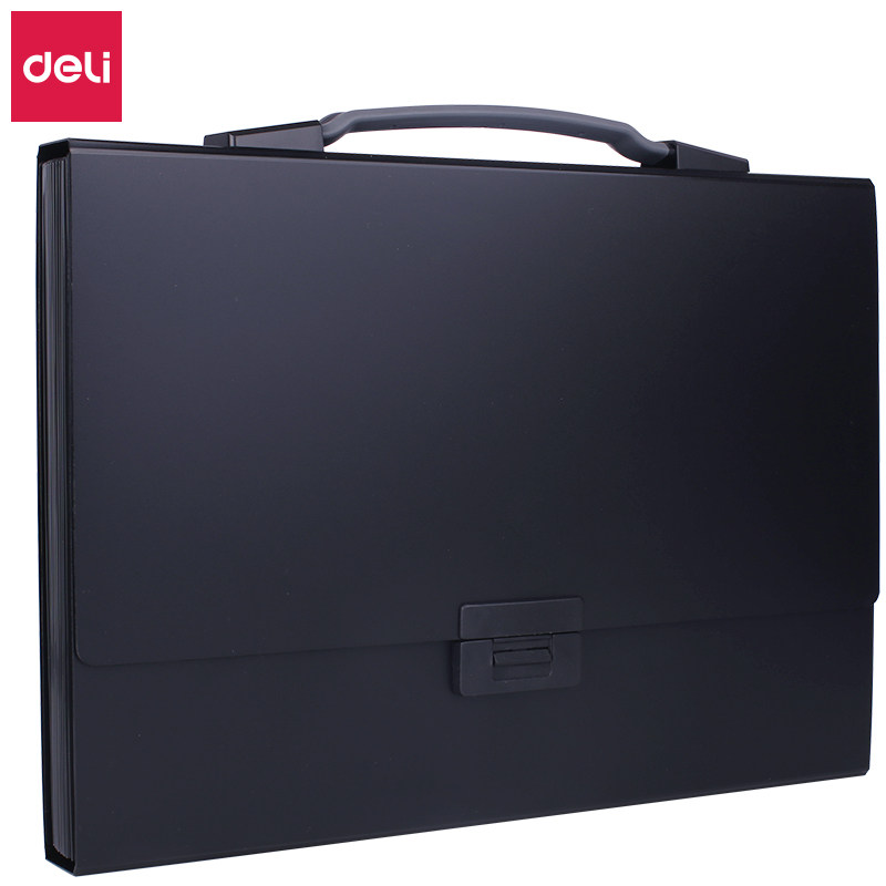 得力5245风琴包A4(黑色1个13格插袋手提办公商务公文磨砂资料收纳