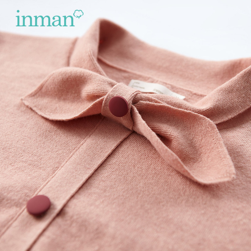 茵曼2020秋季穿搭温柔风蝴蝶结领毛衣女粉红色甜美可爱套头针织衫