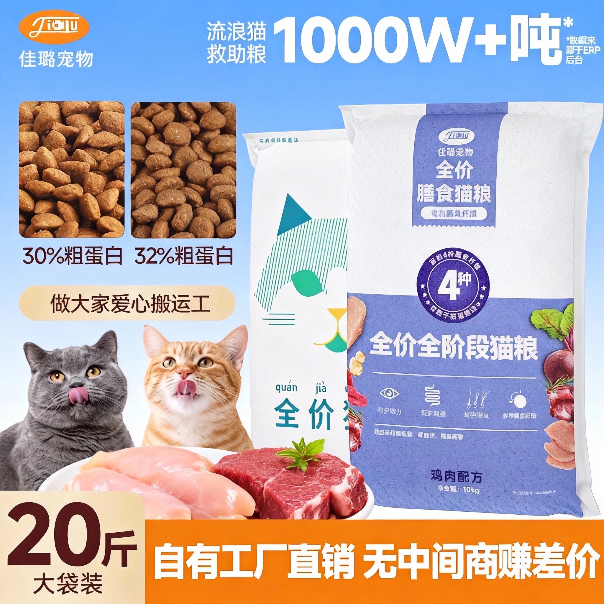 佳璐全价猫粮10kg流浪猫猫粮公益粮成幼猫蓝猫营养平价田园猫主粮图片