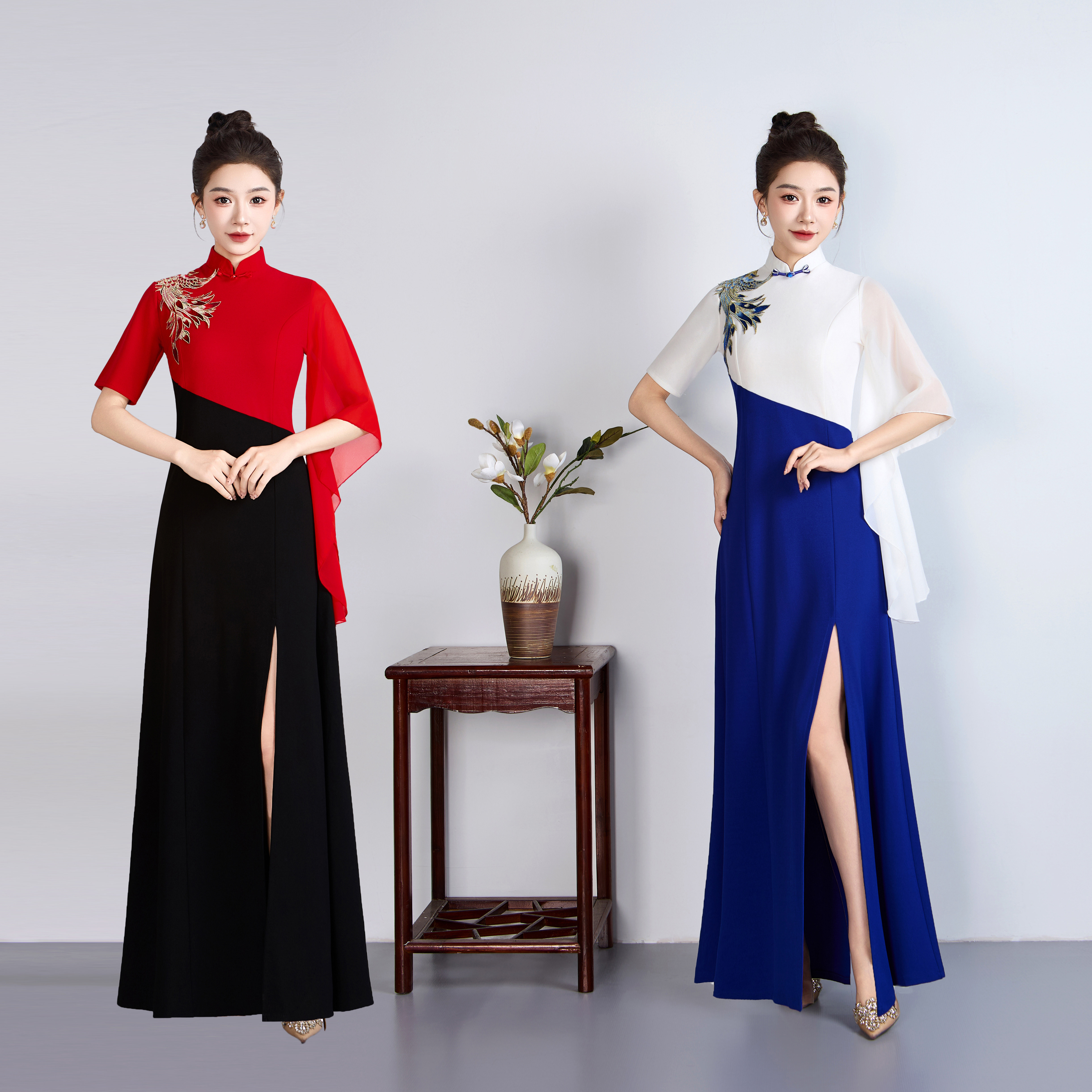 2025新款旗袍演出服女长款中国风舞蹈表演服古典舞演出服旗袍走秀