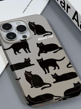 个性黑猫适用于苹果16PRO/14PLUS高颜值个性安卓IQOOS10PROVIVOY100红米NOTE13R三星A34包按键硬菲林壳手机壳