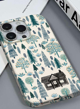 绿色松树适用于苹果16/14PROMAX最新款气质安卓荣耀60PROIQOO7VIVOY200红米NOTE10三星A23亮面菲林硬壳手机壳