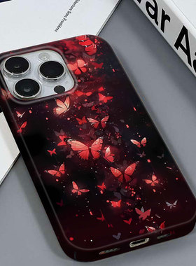 血红蝴蝶适用于苹果16/XSMAX可爱女士专用安卓IQOONEO7VIVOY35MPLUS红米NOTE11PRO三星A03CORE菲林硬壳手机壳