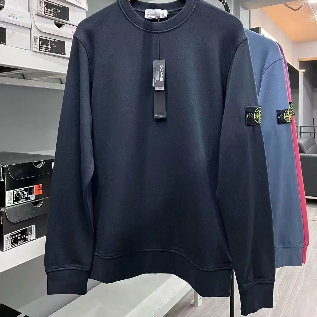 thumbnail for Stone Cross-Border Solid Color Trendy Brand Round Neck Badge Long-Sleeve Sweatshirt Unisex Couple Correct Version