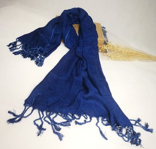 蜡染围巾纯色提花全棉手工植物蓝染靛蓝板蓝根染色传统非遗工艺