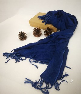 植物蓝染围巾靛蓝板蓝根染色纯手工定制全棉提花非遗工艺贵州礼物