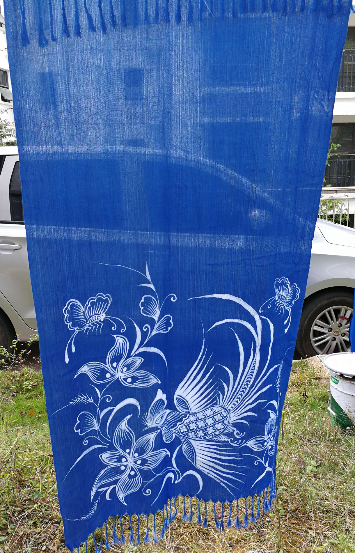 贵州丹寨苗族蜡染围巾定制绵绸蓝染板蓝根围巾非遗礼物礼品带礼盒