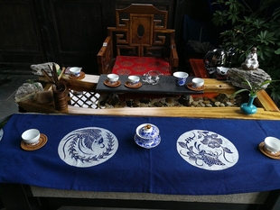 贵州丹寨蜡染茶旗桌旗茶席定制原生态植物蓝染板蓝根染料手工制作