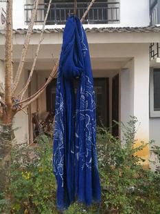 贵州丹寨蜡染围巾定制竹节棉新款 特色礼品礼物板蓝根代染色 长款