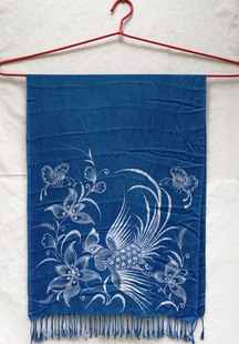 贵州丹寨苗族蜡染围巾定制绵绸全染蓝染板蓝根植物染围巾非遗礼物