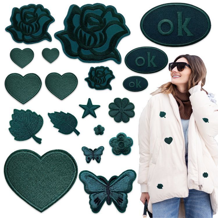 自粘布贴羽绒服补丁贴皮衣台布包包装饰修补破洞贴花全刺绣贴组合