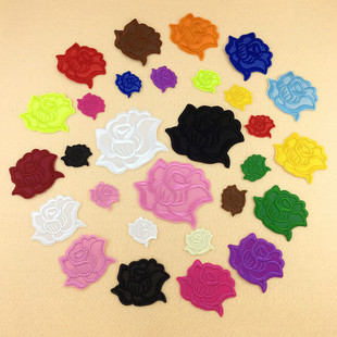 黑白色玫瑰花朵大号小号布贴衣服裤子牛仔修补丁贴花补洞刺绣贴布