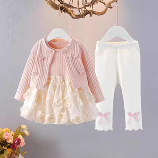 周岁宝宝礼服春秋小女孩婴儿花苞裙子 2025新款 女童秋装 连衣裙套装