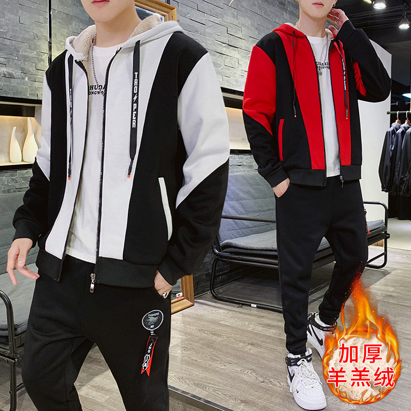 卫衣套装男运动休闲加绒秋冬季潮羊羔绒套装TZ826-P110控价148,男装卫衣,星座210-1