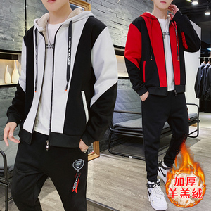 卫衣套装男运动休闲加绒秋冬季潮羊羔绒套装TZ826-P110控价148,尖头平底鞋红色搭配图片