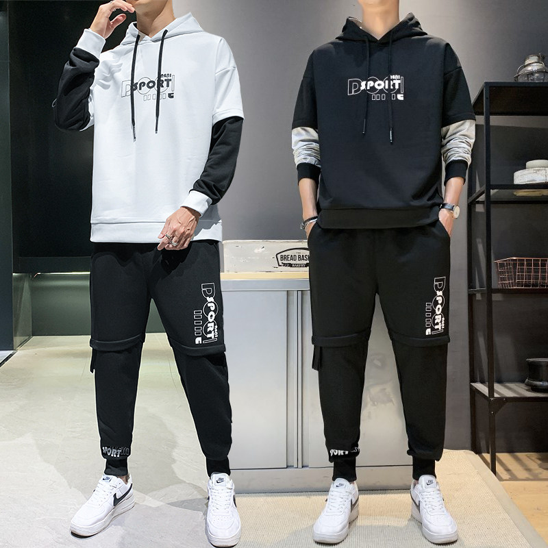秋季假两件卫衣套装男假两件卫裤长裤男A074-TZ825,男装卫衣,星座210-1