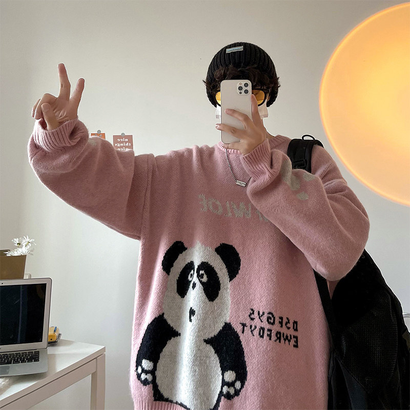 红秋冬卡通加厚毛衣男女情侣宽松针织衫 MY8768图片