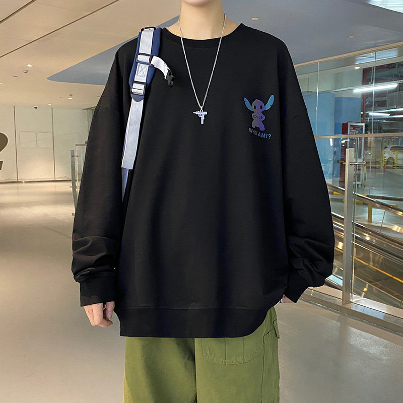 秋季港风圆领卫衣男潮流新款印花反光上衣A074-WY29-P60图片