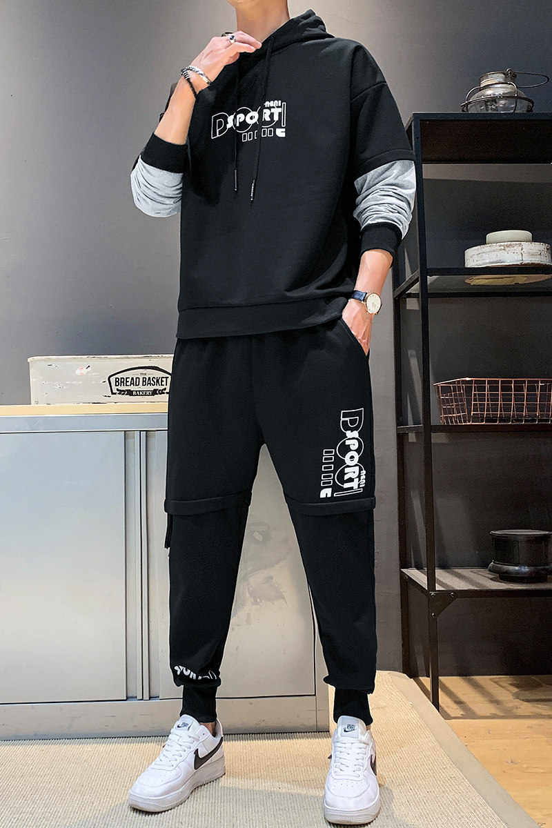 2秋季假两件卫衣套装男假两件卫裤长裤男A074-TZ825,男装卫衣,星座210-1