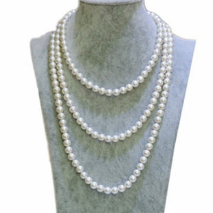 天然南母贝珍珠项链正圆毛衣链长款旗袍复古秋冬百搭强光多层旗袍