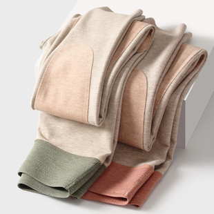 加长护膝保暖裤女高腰果冻条收腹打底裤加厚羊毛蚕丝德绒暖腿裤冬