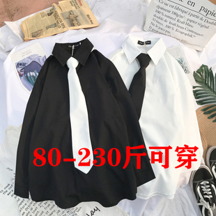 大码设计感黑色领带衬衫女长袖港味胖mm叠穿白色衬衣加绒班服学生