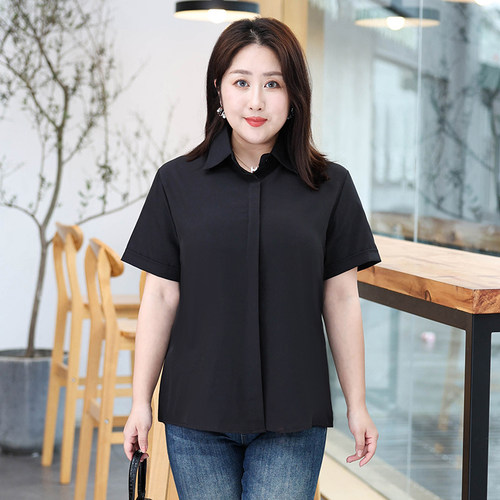 黑色衬衫女短袖夏大码职业装OL