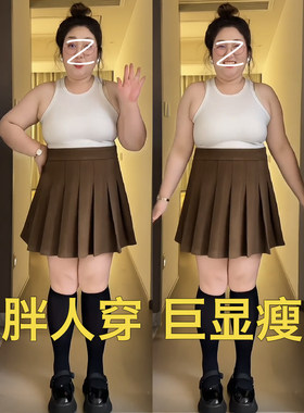 大码遮肚子高腰加厚毛呢jk百褶裙