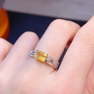 纯天然黄水晶戒指出货绝非压电烤色925银精工镶嵌,主石5*7mm