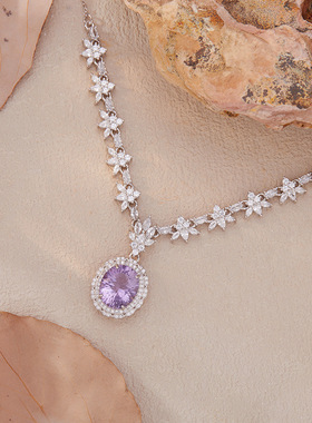 直播新款天然黄紫水晶项链女S925银天使翅膀锁骨链不掉色颈链批发