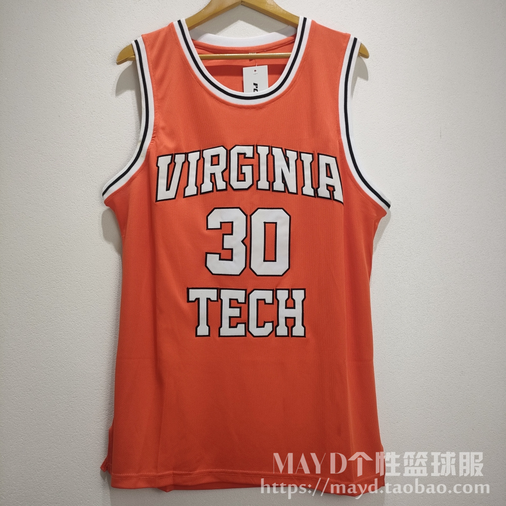 30号老库里球衣弗吉尼亚大学队服美式圆领复古速干篮球服背心男橙