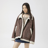 原B429山一商店-234MY00118经典斜门襟结构皮毛一体外套P200-K278，女装短外套，电商S003