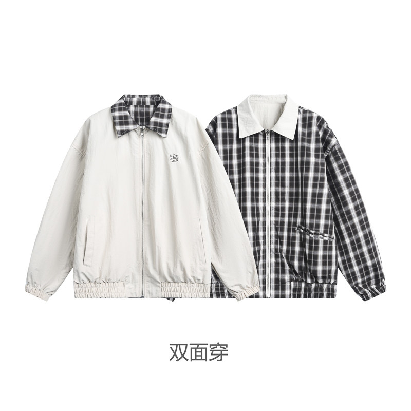 山一商店秋季253JK13154双面穿美式格纹翻领哈灵顿夹克P135K188,男装夹克,电商S003