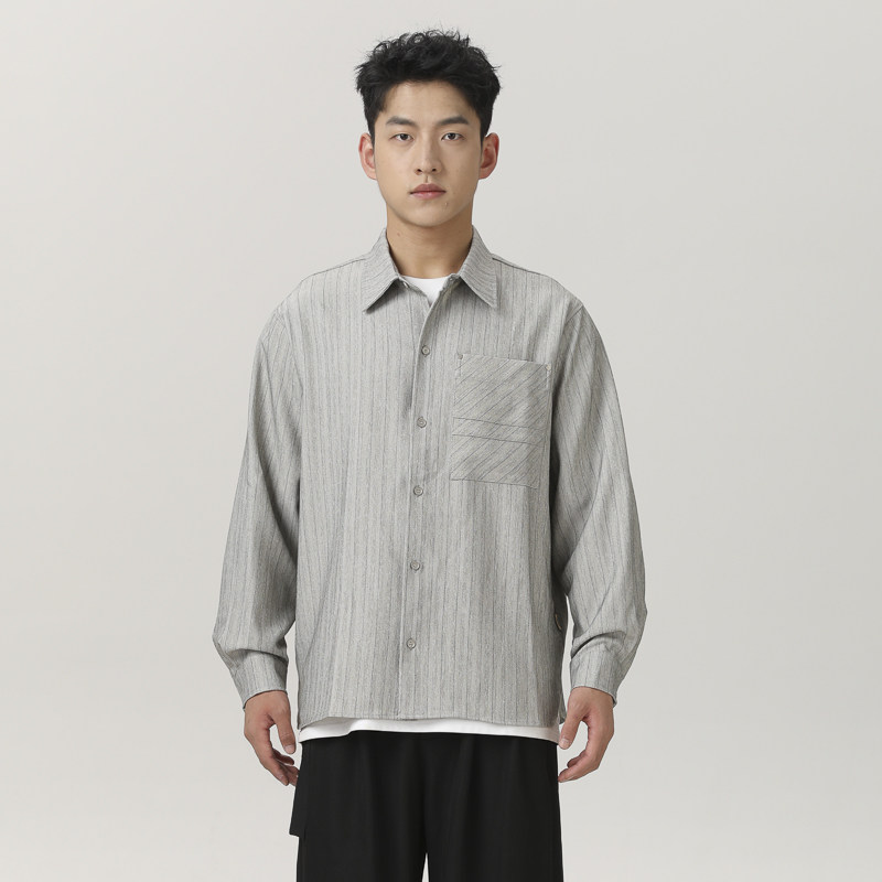 NR-243CS07170高克重人字竖条纹垂感衬衫P95-K128秋季新,男装衬衫,电商S003